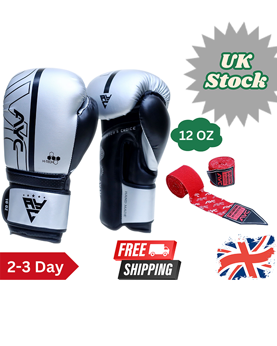 Sleek Silver-Black Boxing Gloves