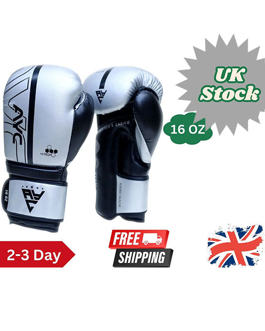 Sleek Silver-Black Boxing Gloves
