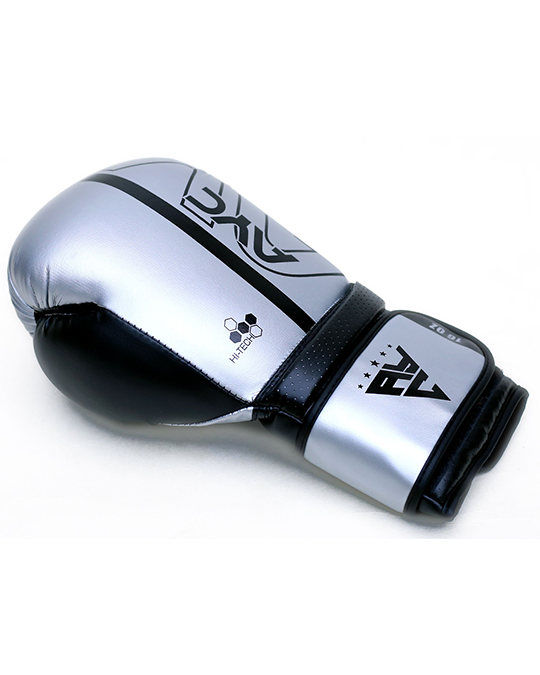 Sleek Silver-Black Boxing Gloves