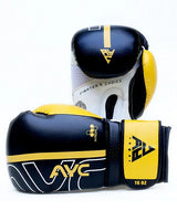 Black and yellow boxing gloves with AYC logo, 16 oz size, for training or sparring.