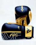 Black and gold boxing gloves with AYC logo, 16 oz, labeled fighter's choice