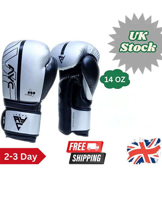 Sleek Silver-Black Boxing Gloves
