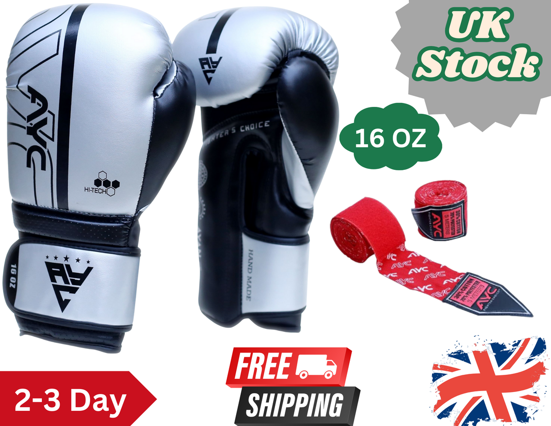 Silver Cow Hide Leather Boxing Gloves